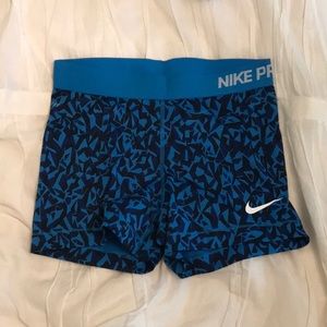 Blue pattern Nike pro spandex shorts